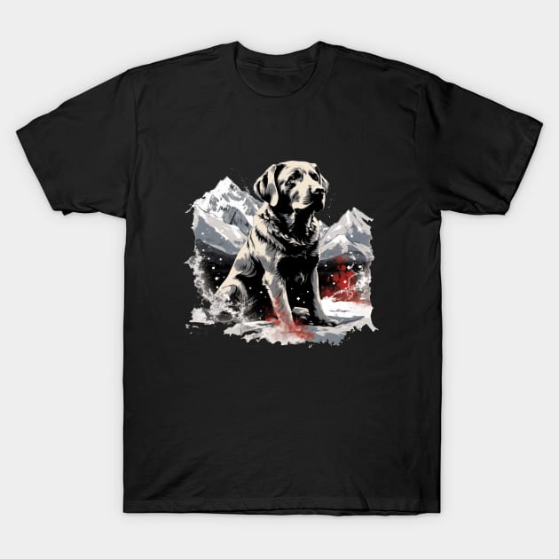 Magical Christmas Labrador dog in the snow: cute four-legged friend with festive hat T-Shirt by MLArtifex